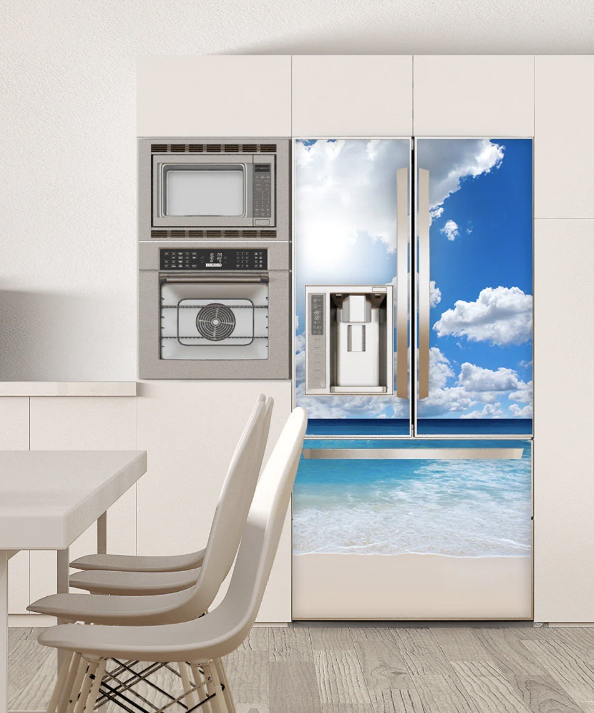 Custom nature fridge magnet cover with mountain and beach landscape