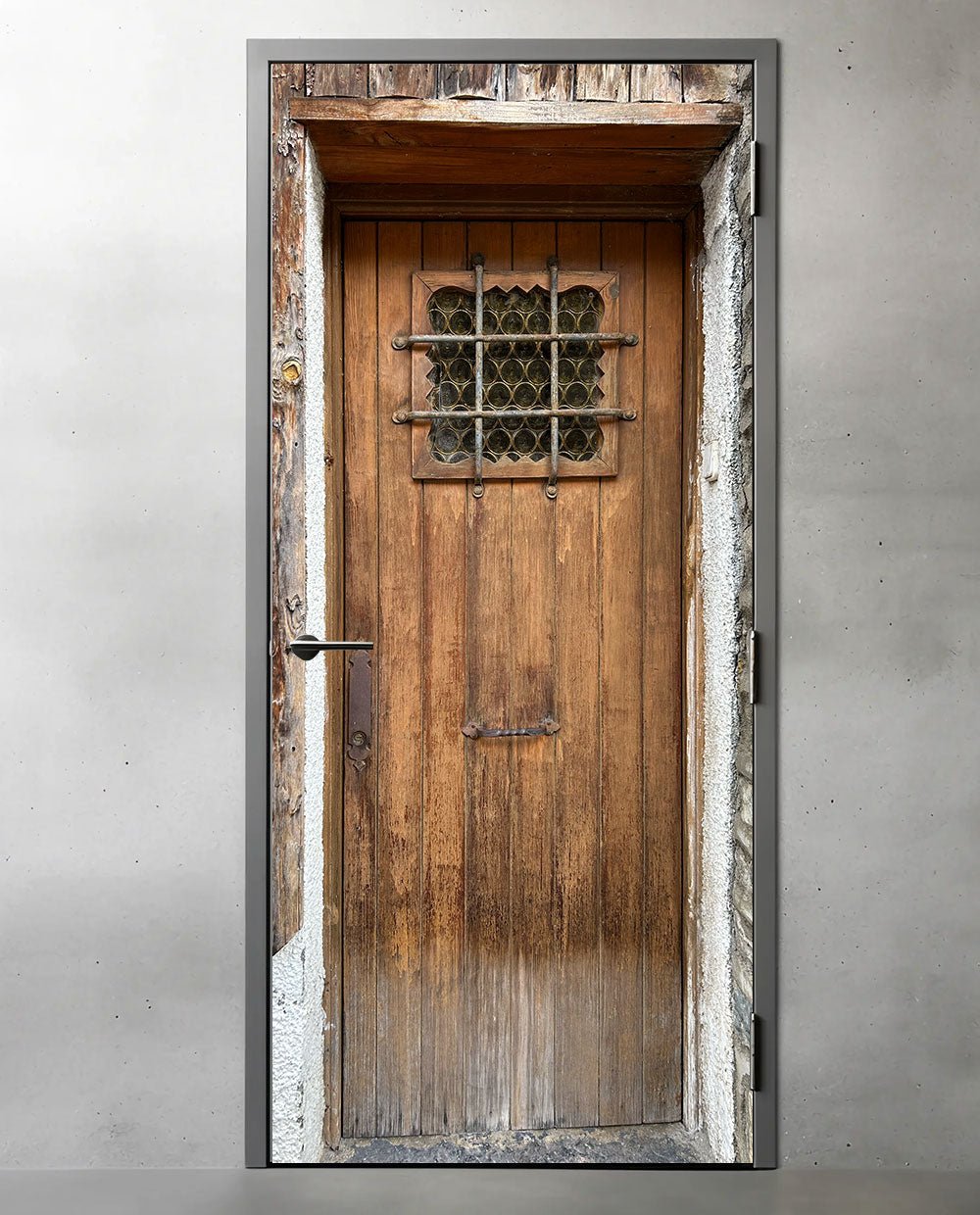 Brown door with bars