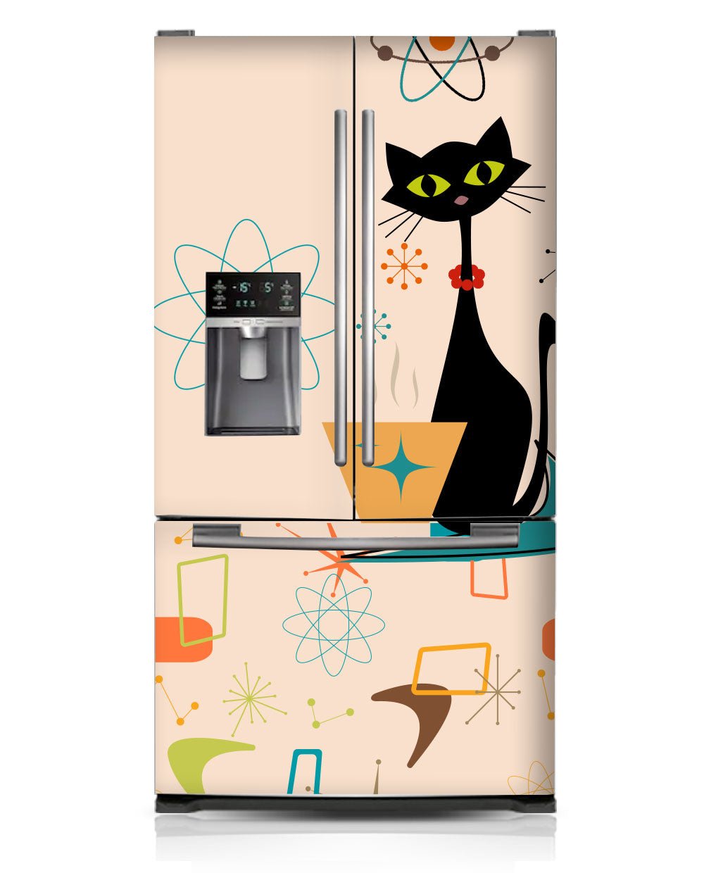 Mid century atomic pattern with a cat magnetic wrap French door Mid century atomic pattern with a cat magnetic wrap French door