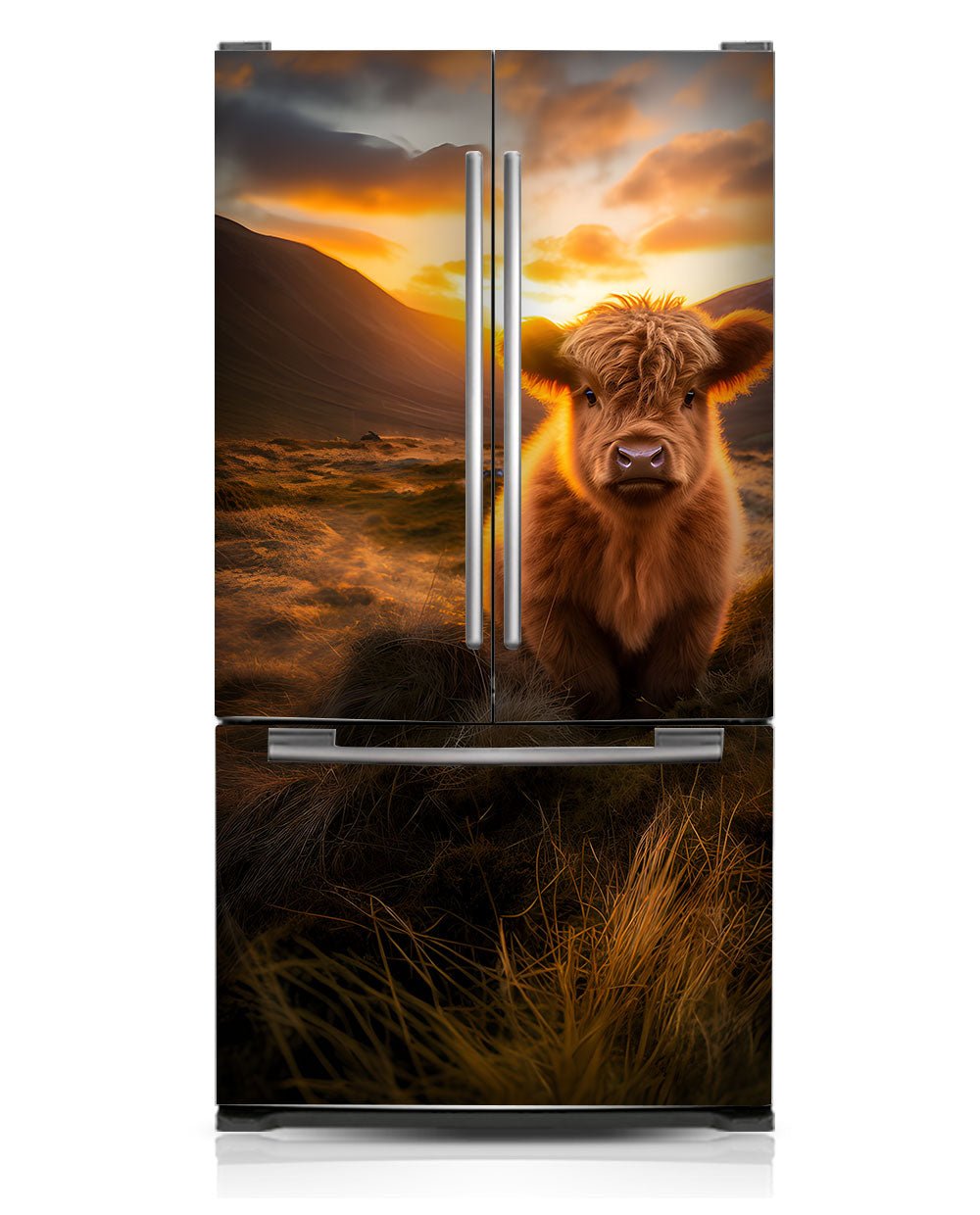 A Highland calf at sunrise