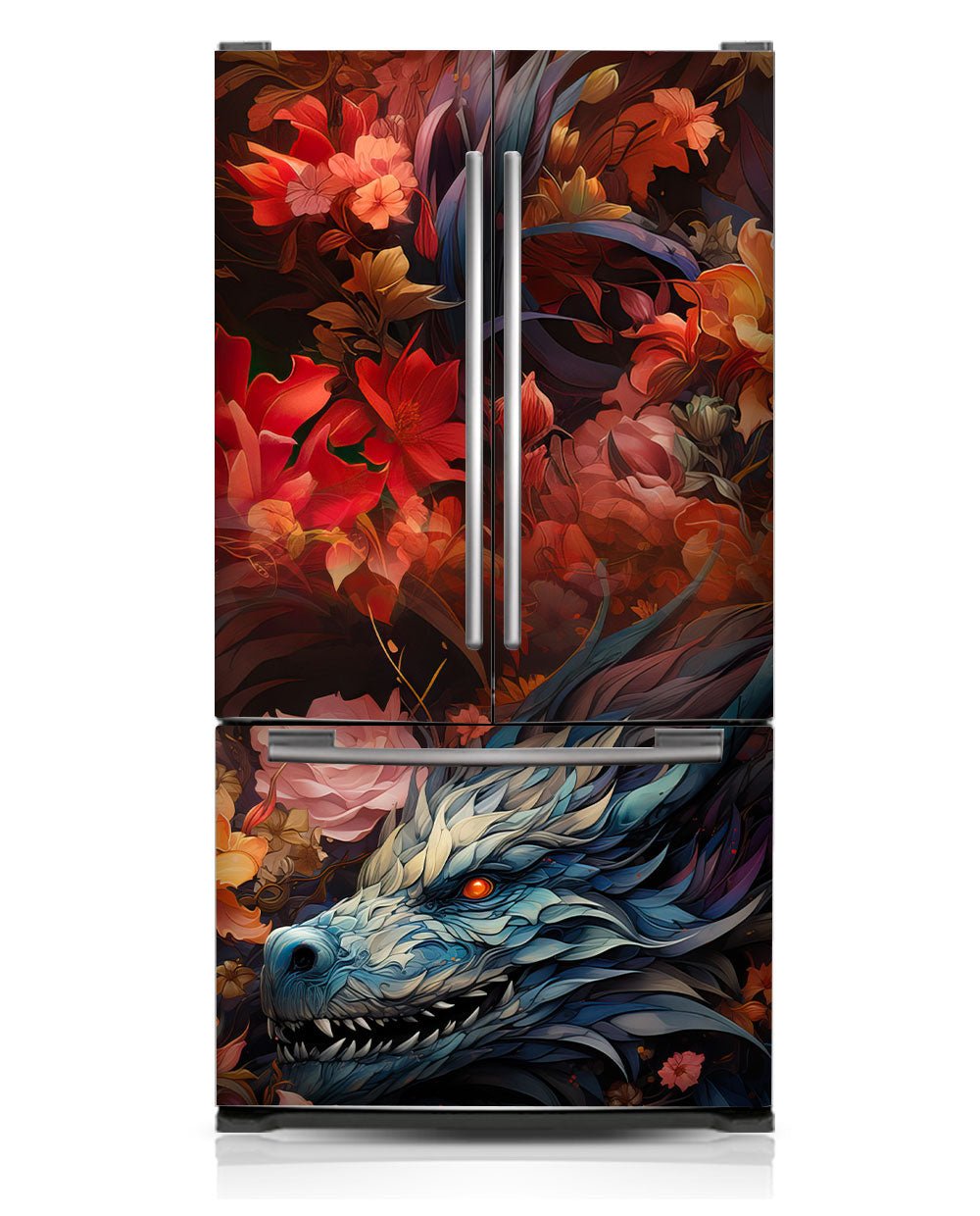 Black dragon and flowers