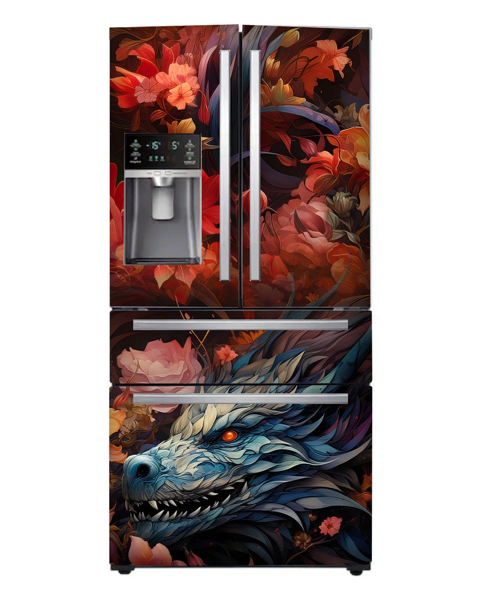 Black dragon and flowers