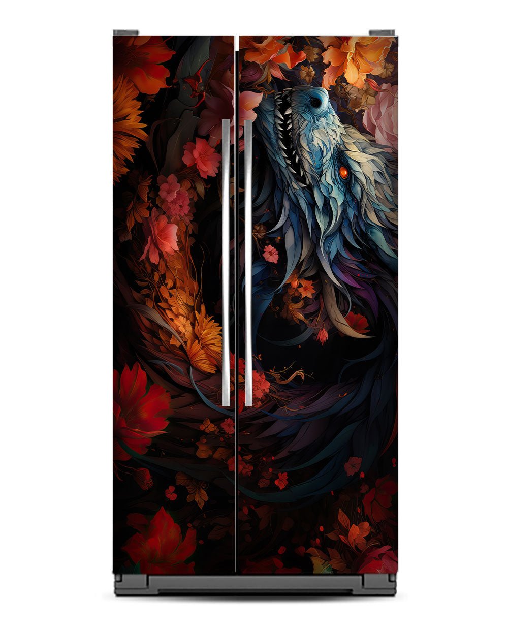 Black dragon and flowers