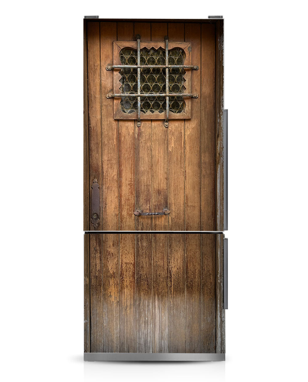 Brown door with bars