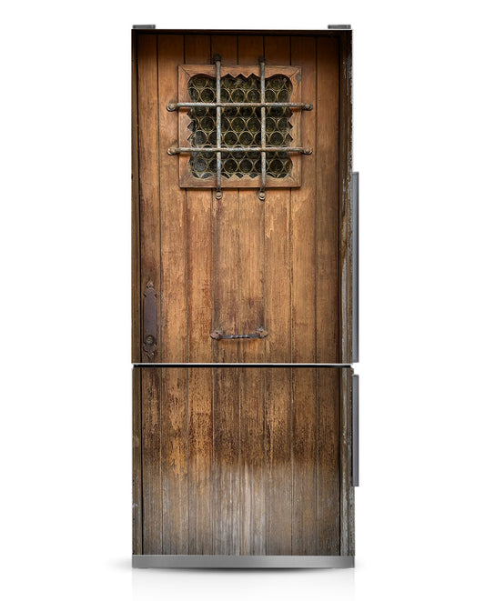 Brown door with bars