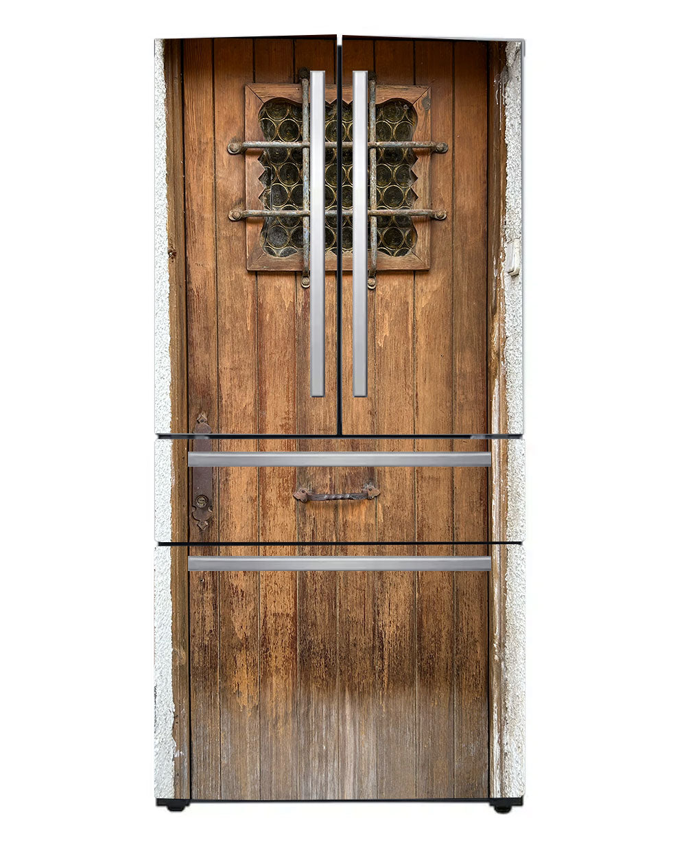 Brown door with bars