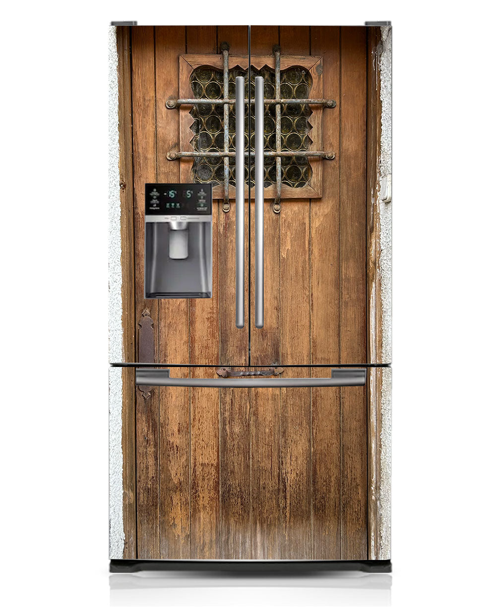 Brown door with bars