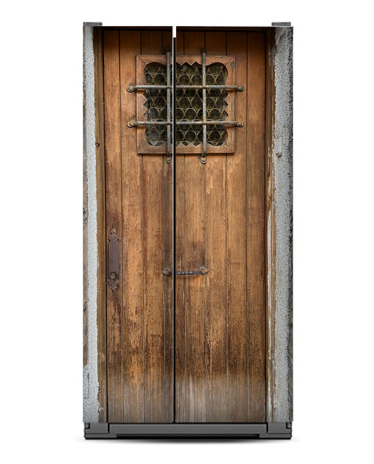 Brown door with bars