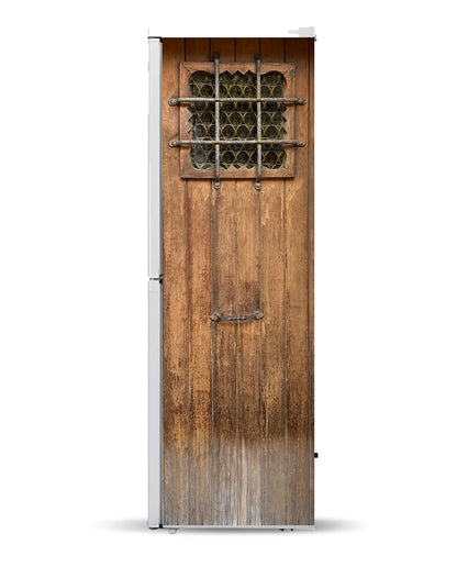 Brown door with bars