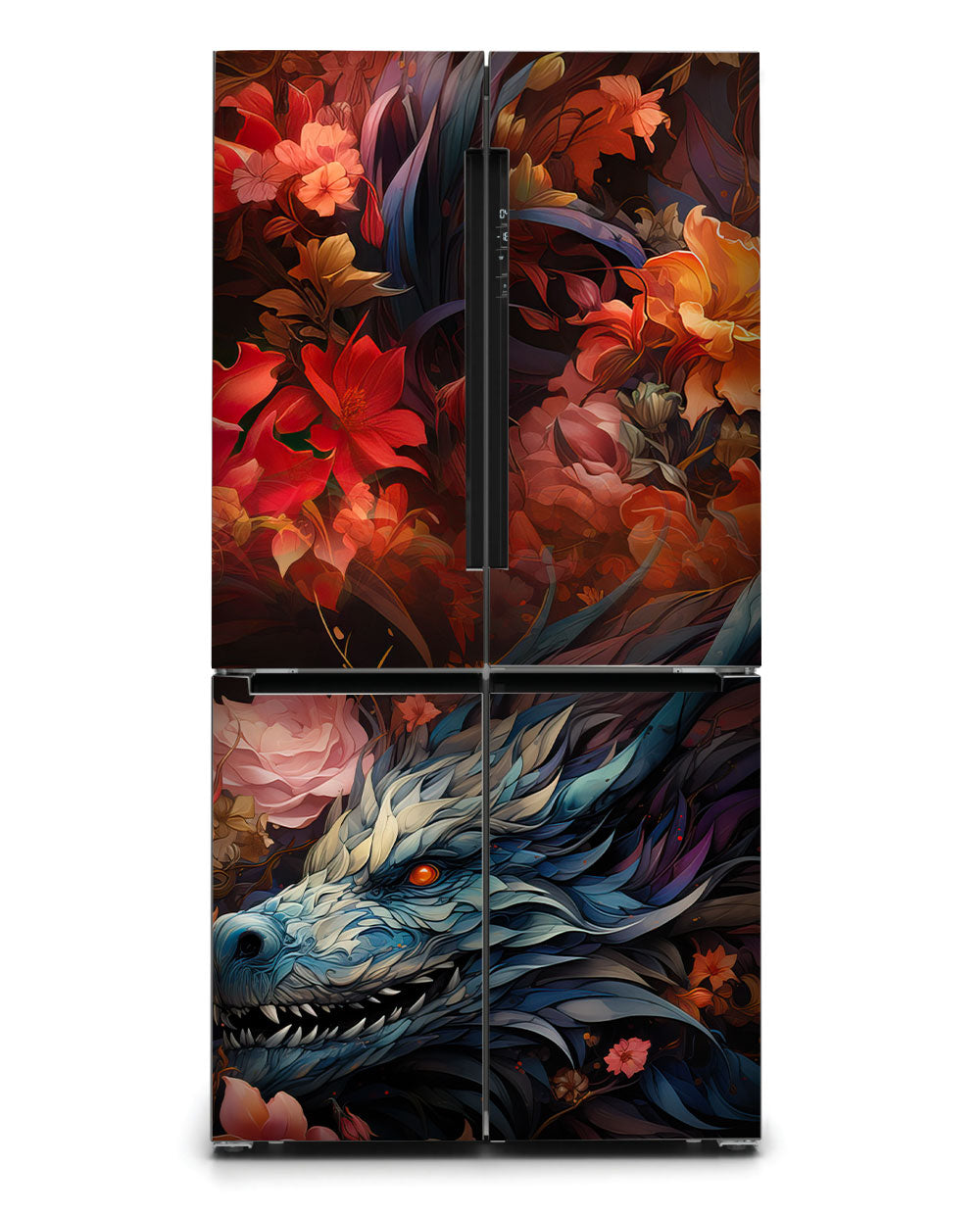 Black dragon and flowers