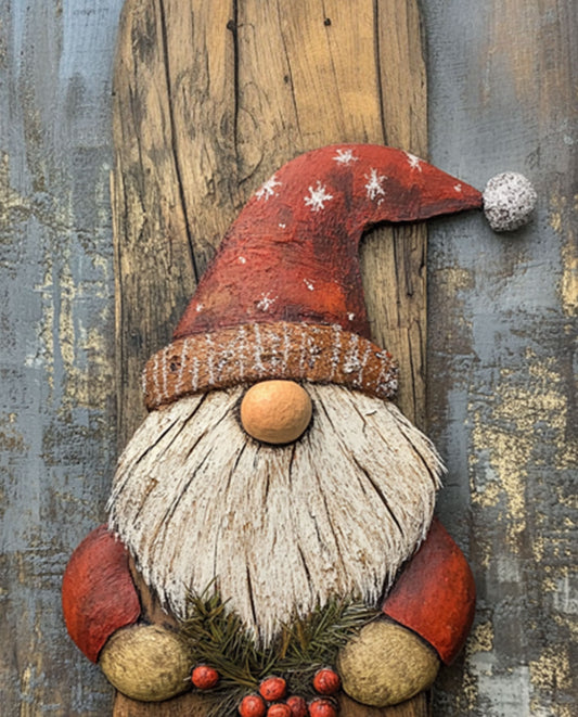 Christmas gnome on wood