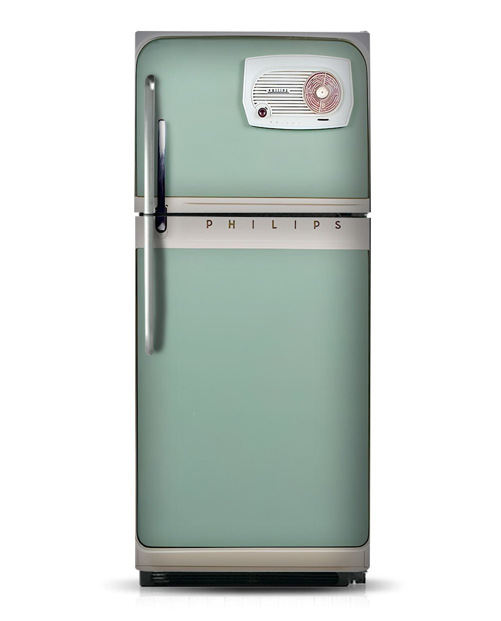 A vintage fridge with a radio look a like magnetic wrap – KUDUmagnets