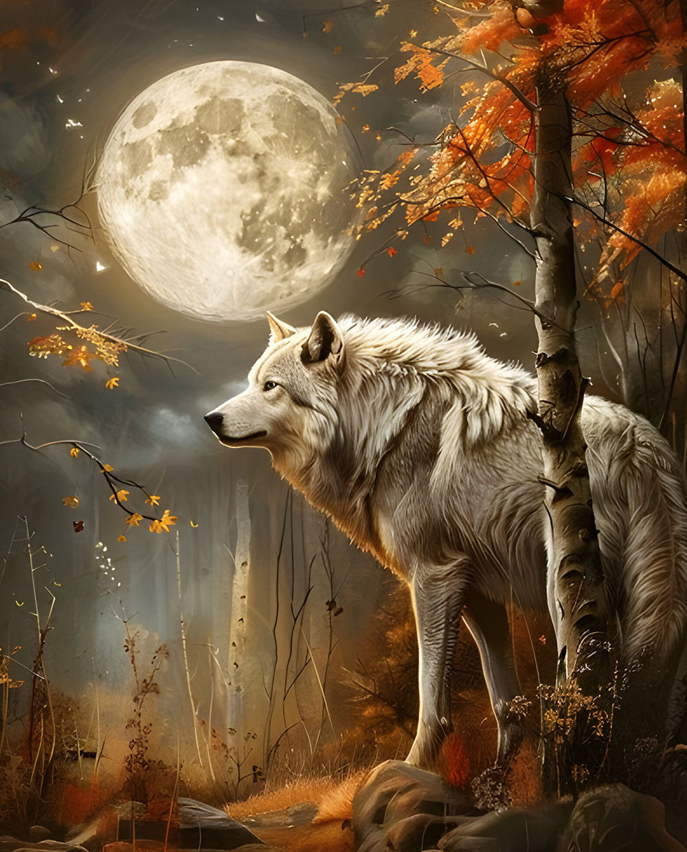 A wolf at night