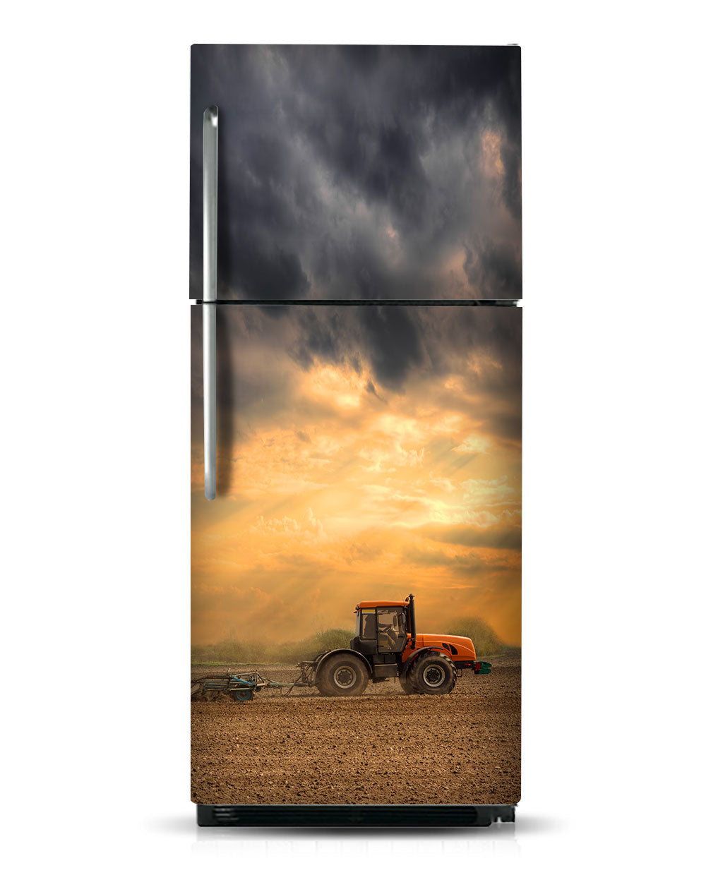 A tractor working on the field full cover magnetic fridge skin